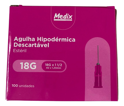Agulha HiPodérmica 40x12 (18g) Rosa - Caixa Com 100 Unidade
