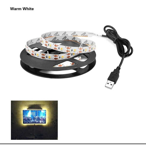 Cinta Luces 2835led Blanco Frío Usb 5mtr Para Tv Monitor