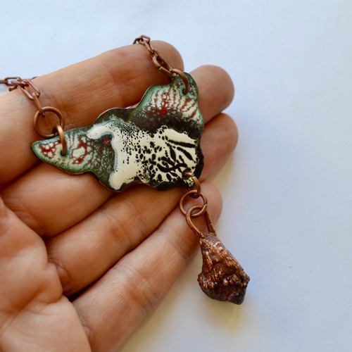 Imagen 4 de 6 de Collar De Granate Natural, Esmalte Al Fuego, Cobre, Cod1