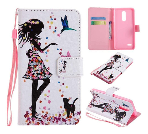 Funda Tipo Cartera Para LG Stylo 4 [mujer Y Gato] [standj194