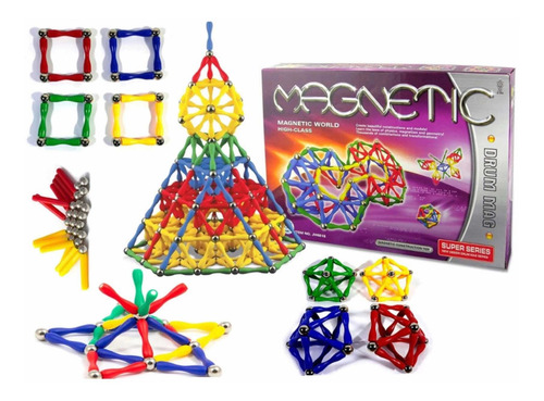 Imagen 2 de 10 de Bloques Magnéticos Magnetic World Palos Imantados 84 Piezas