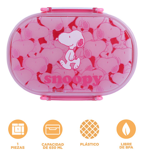 Miniso Contenedor De Alimentos Snoopy Plástico Rosa 650 Ml