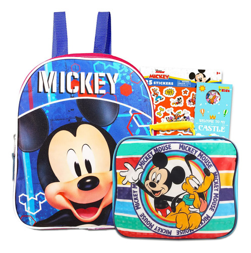 Mini Mochila Mickey Mouse Con Lonchera  Paquete Con 11 Más