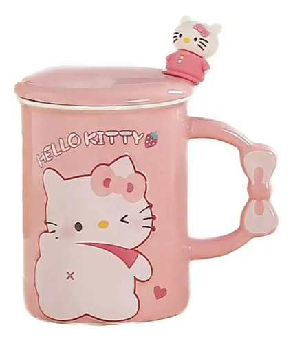 Taza Hello Kitty Kawaii Mug Cup Tazón Té Café Tapa + Cuchara