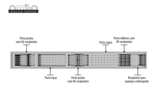Imagem 2 de 7 de Calha Úmida Canal Organizador Equipado Escorredor Inox Embut