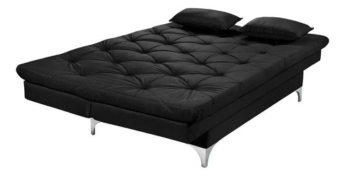 Sofá Cama 3 Lugares Multiuso Sued Premium Sala Quarto Confor Cor Preto Desenho Do Tecido Liso