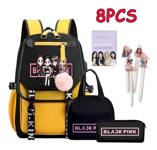 Juego De Mochila Juvenil Coreana Kpop Blackpink De 8 Piezas