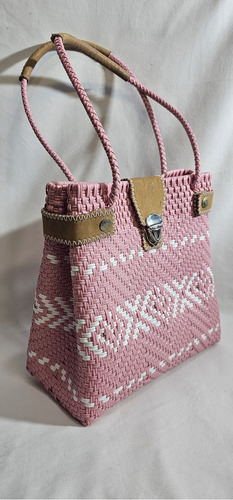Bolsa Bolsa De Mano Tote Bag Bolsa Artesanal Tote Bag Color Rosa Y Blanco