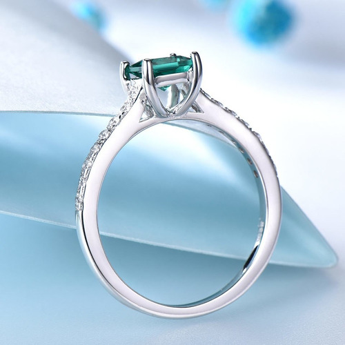 Aro Anillo De Compromiso Mujer Plata 925 Gema De Esmeralda