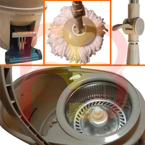 Imagen 5 de 8 de Balde Y Escurridor Con Pedal, Ruedas Y Manija Drenaje