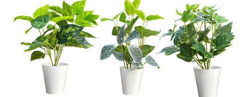 Planta Artificial Con Maceta Escritorio Conica + Piedras