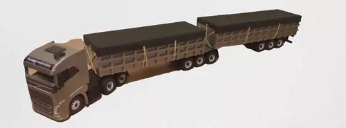 Miniatura Gigante Volvo FH Carreta Bi trem de Madeira Artesanal