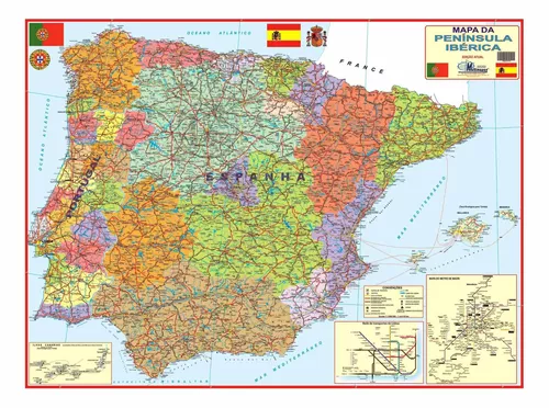 Mapa Físico De Espanha E Portugal De Alta Resolução Ilustração