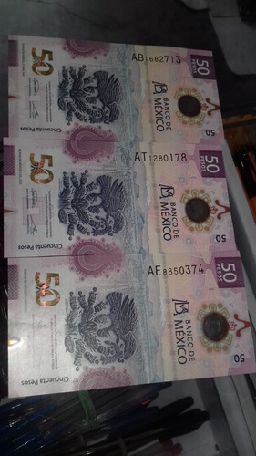 Billetes De 50 Pesos Ajolote Serie Ab At Ae Excelente Estado