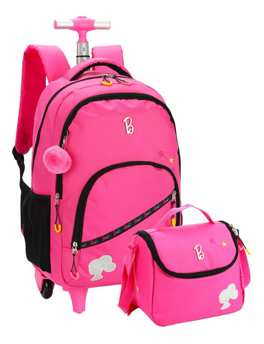 Mochila Barbie Com Rodas E Lancheira Térmica Arco-íris