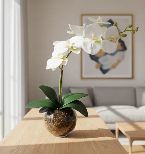 Arranjo Orquídea Silicone Artificial Toque Real  3d Vaso
