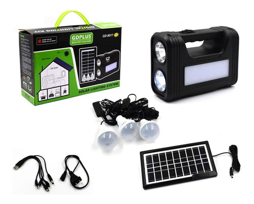 Kit Panel Solar + 3 Bombillos+bateria-linterna Carga Celular