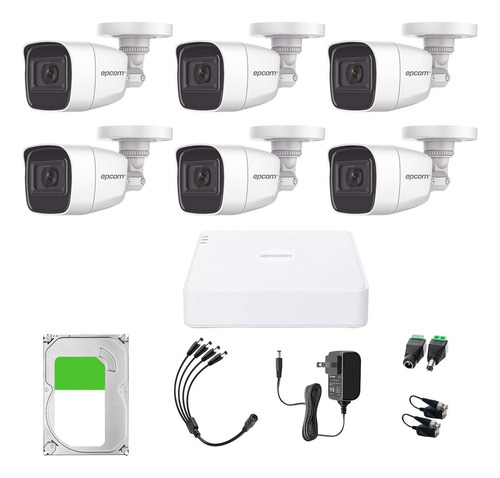 Epcom Kit Camaras De Seguridad De Video Vigilancia Metalicas Con Microfono Integrado Modelo B8-mic-plus6-sc+2tb 2mp Con Disco Duro 2tb Cctv Cámaras Bala Con Audio Por Coaxitron Turbohd 1080p Lite