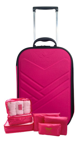 Mala Viagem De Bordo Pequena 55x35x25cm + Kit Organizadores Cor Pink