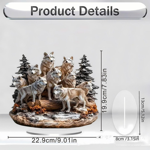 Pack 2d Wolf Pack Acrílico Placa Decorativa Animal Con Base