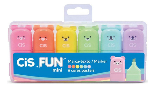 Estojo Marca Texto Cis Fun Mini 6 Cores Pastel