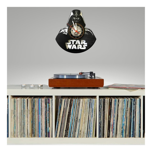 Relógio De Parede No Disco De Vinil Darthvader, Star Wars Estrutura Preto Fundo Preto