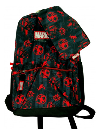 Morral + Cartuchera Patrones Spiderman Negro