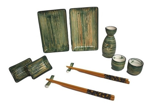 Imagen 3 de 4 de Set 2 Personas Sushi 11 Piezas De Porcelana Verde