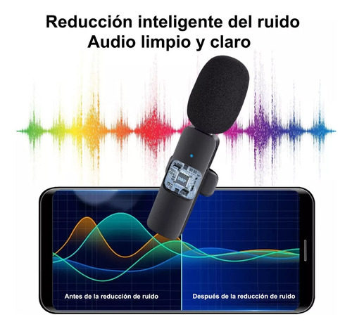 Mini Micrófono Inalámbrico Solapa Para Ios Android Negro