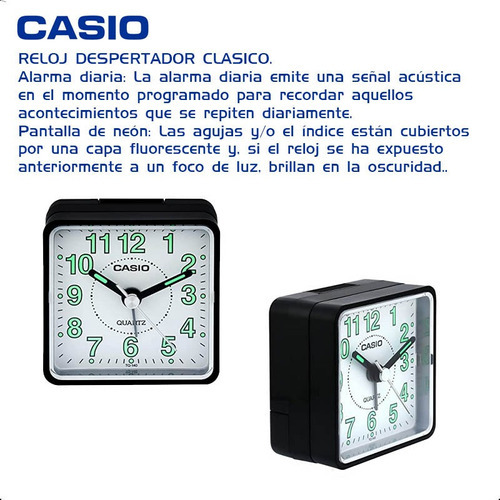Reloj Despertador Casio Tq140 Numeros Grandes Analogo Luz Color Negro/blanco
