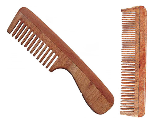 Juego De 2 Peines De Madera Pura De Neem Para Cabello Fuerte