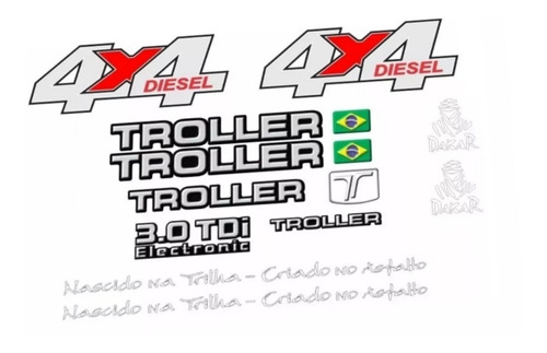 Kit Adesivos Emblema Troller T4 4x4 Diesel 3.0 Tdi 2007 Completo Carro Preto Tlr061