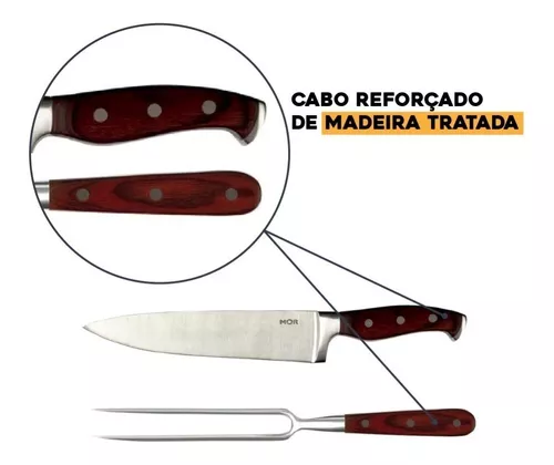 Garfo Grande Para Churrasco Aço Inox Cabo Em Madeira Mor