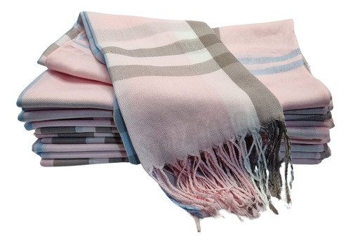 Lenço Unissex Cachecol Pashmina Grande Tecido Leve Elegante Cor Rosa Desenho Do Tecido Xadrez Tamanho 172 X 70 Cm