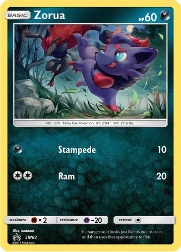 Cartas Pokemon Sun Moon Zorua Sm83 Holo Darkside Tcg