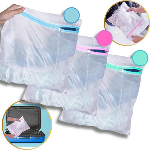 Kit 6 Saquinhos Com Ziper Lavar Roupa Delicada Intima P/m/g