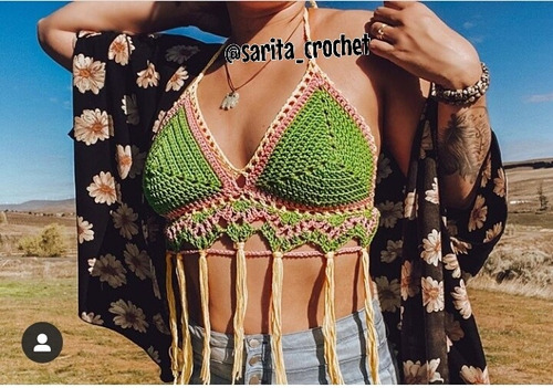 Crop Top Tejido Crochet Moda Verano Playa Brisa Mar