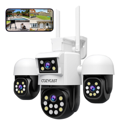 COZYCAST SH-066 Cámara de Seguridad 4 Lentes 8MP Inteligente, Visión Nocturna Full Color IR, Detección de Personas, Audio Bidireccional, Interior y exterior,App SriHome, IP66