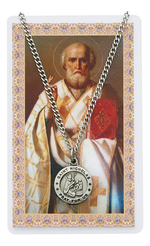 Tarjeta De Oración De San Nicolás Con Colgante De Medalla, P