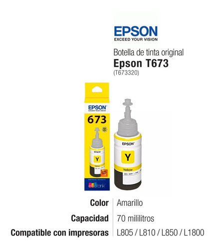 Imagen 2 de 5 de Tinta Epson T673 Amarillo Original L805 L810 L850 L1800