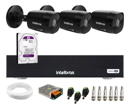 Kit Intelbras 3 Vhd 1230b G7 Black Dvr 1004 C/1tb Purple