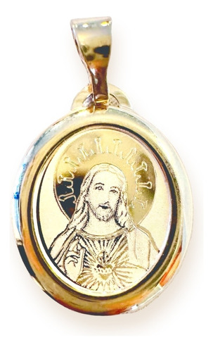 Medalla Oval 1.7 Cm Sagrado Corazón De Jesús Bisel D Oro 10k