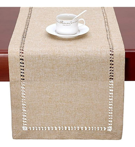 Grelucgo Hemstitch Hecho A Mano Camino De Mesa Beige O Bufan