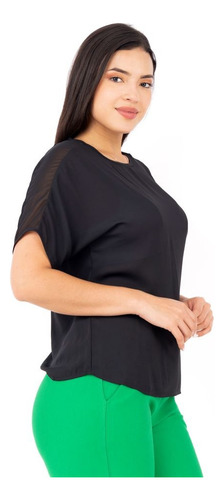 Blusa M/c Tesyh Gasa Crepe C/e Negro