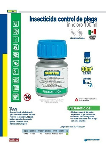 Insecticida Control De Plaga Cucarachas Inholoro 100 Ml
