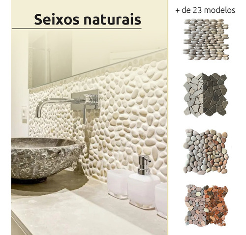Seixo Telado Branco Revestimento Pedra Seixo Premium 30x30cm