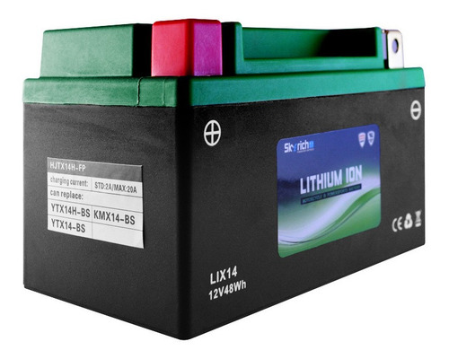 Imagen 2 de 9 de Bateria De Litio Skyrich P/ Moto Lix14 Libre Mantenimiento.