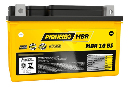 Bateria Moto Pioneiro Mbr10-bs 12v 8.6a/h