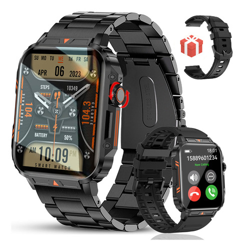 Smartwatch Hombre Reloj inteligente Deportivo Impermeable Llamada Bluetooth 1.95'' Con Pantalla Personalizada Doble Correa Jooeniok