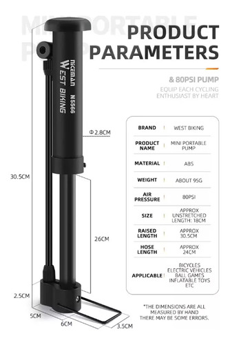 Inflador Manual Bomba Aire Neumatico Valvula Schrader 80 Psi